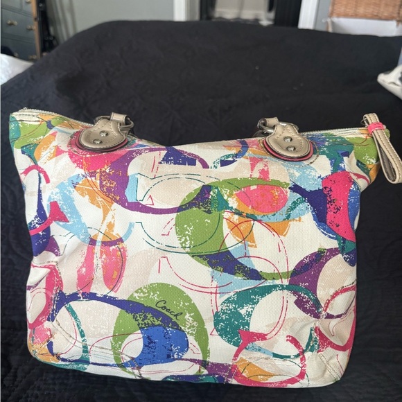 Coach Multicolor Print Shoulder Bag with Zip Closure - Picture 3 of 9